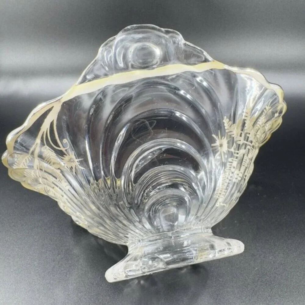 Vintage Cambridge Clear Glass Caprice Bowl Dish Handles‎ Silver Overlay Flower